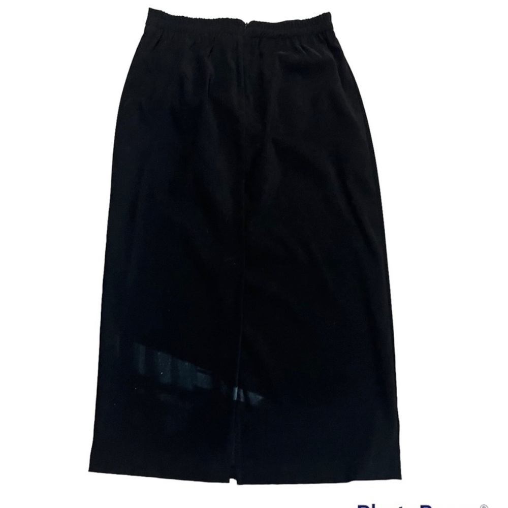SUEDE Black flat front faux suede lined midi women's 10 Petite skirt event party